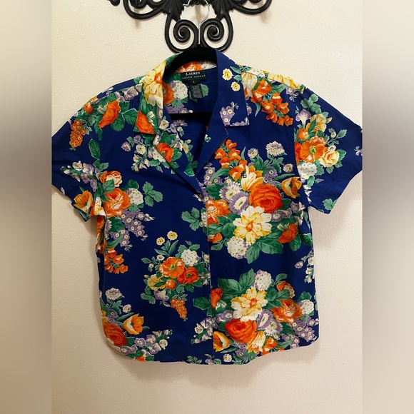Ralph Lauren Blue Floral Button Down Shirt - Picture 1 of 4
